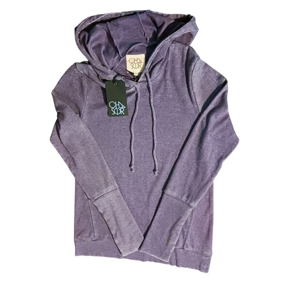 NEW Chaser Ribbed Hooded Pullover Top Faded Purple Hoodie Size M - Picture 3 of 10